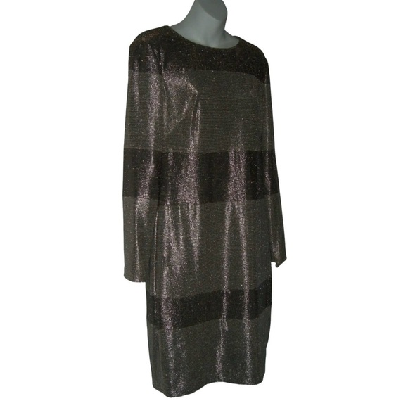 Lauren Ralph Lauren Dress Metallic Silver Gold Iridescent Shiny Holiday Sheath - Picture 2 of 12